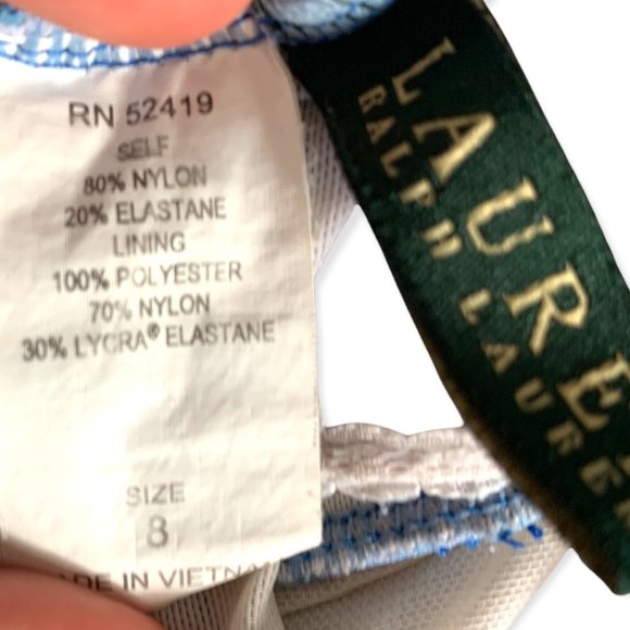 Lauren Ralph Lauren Light Blue/White Stripe One Piece Bathing Suit Swimsuit-Sz 8 - Picture 7 of 9